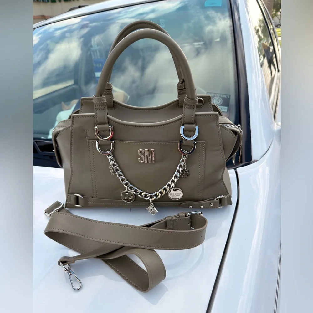 Steve Madden Taupe Satchel with Chain Charm